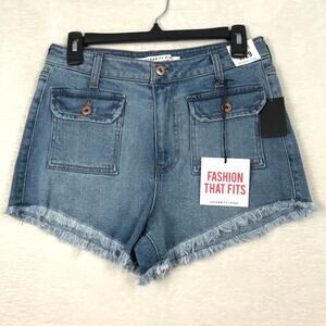 Celebrity Pink Jean Shorts 9 29‎ Blue Cut Off High Rise Y2K Stretch Frayed Raw